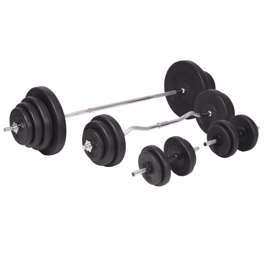 Hantelbank mit Ablage, Langhantel und Kurzhantel-Set 90 kg