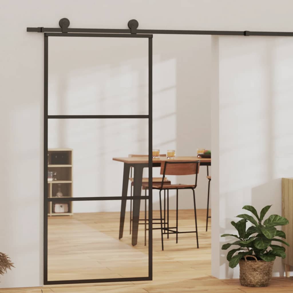 Schiebetür 3-teilig ESG-Glas und Aluminium 76x205 cm Schwarz