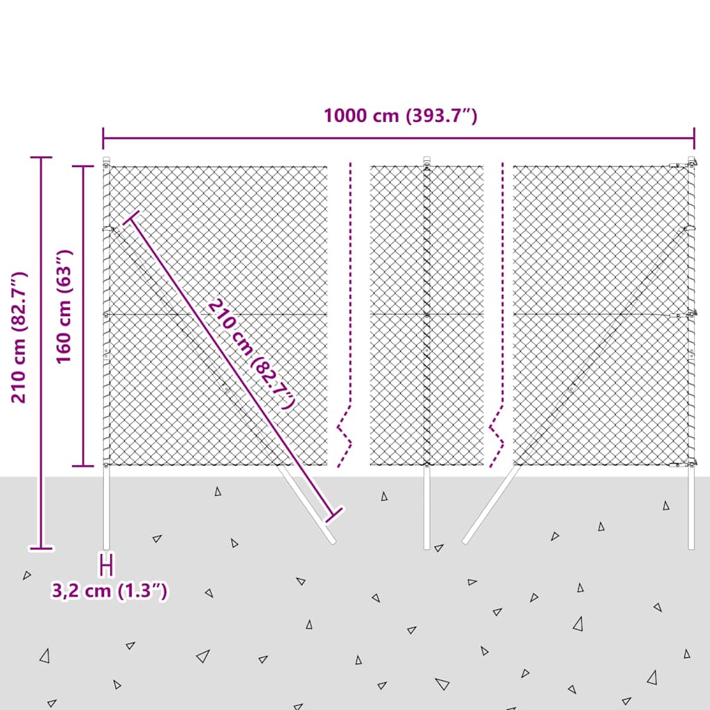 Outdoor Kettenglied-Zaun Erdfixierung 10 x 0,4 m Grün Netz