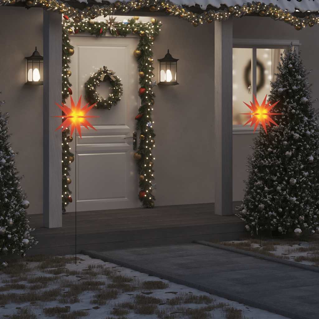 LED-Weihnachtssterne 3 Stk. mit Erdspießen Faltbar Gelb 57 cm