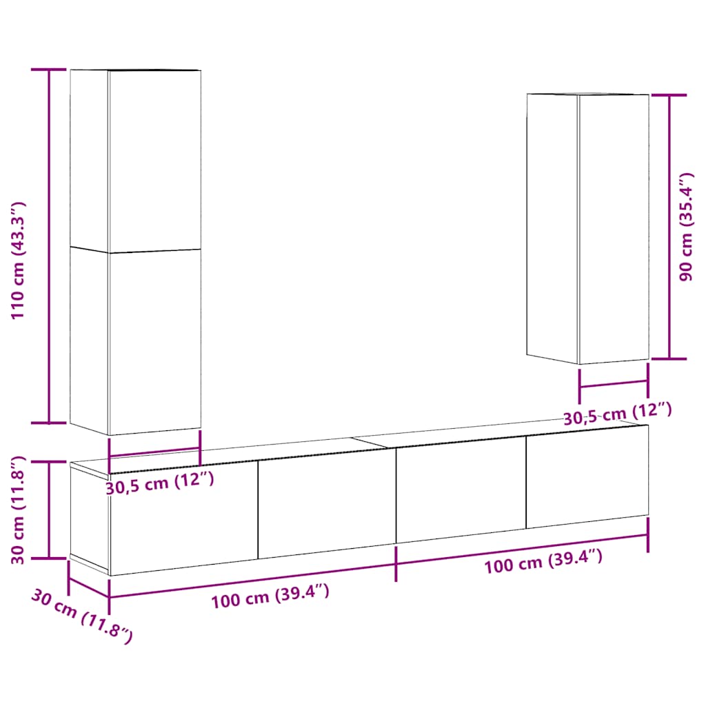 4-tlg. TV-Schrank-Set Weiß Holzwerkstoff