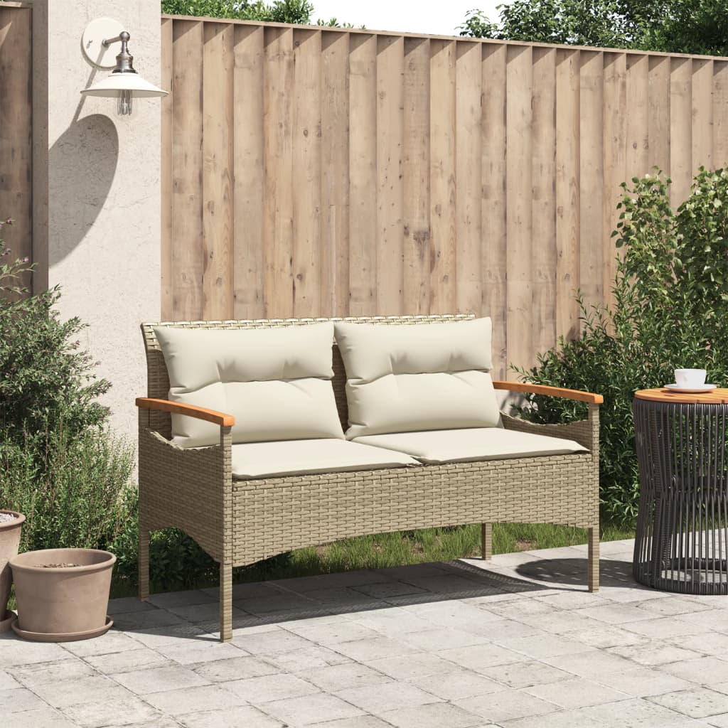 Gartenbank mit Kissen 116x62,5x74 cm Schwarz Poly Rattan