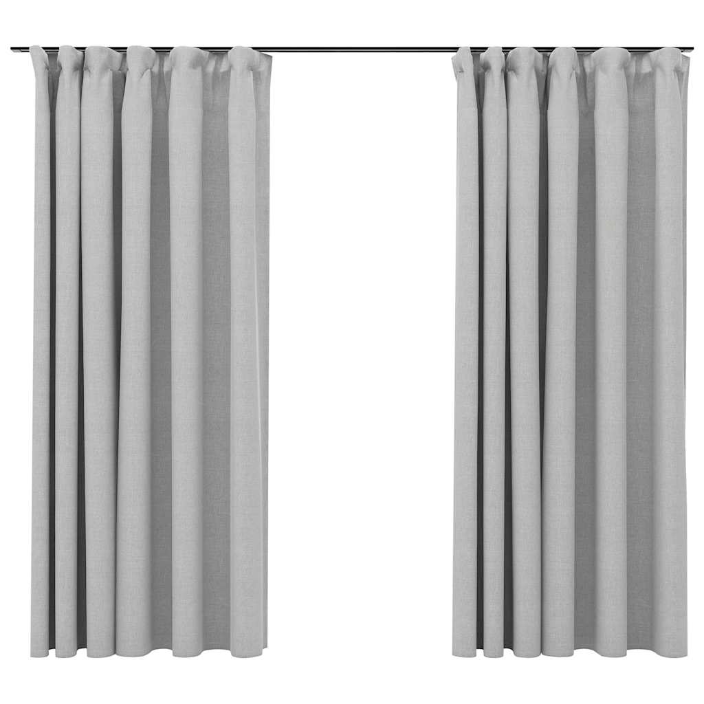 Verdunkelungsvorhänge Haken Leinenoptik 2Stk. Schwarz 140x175cm