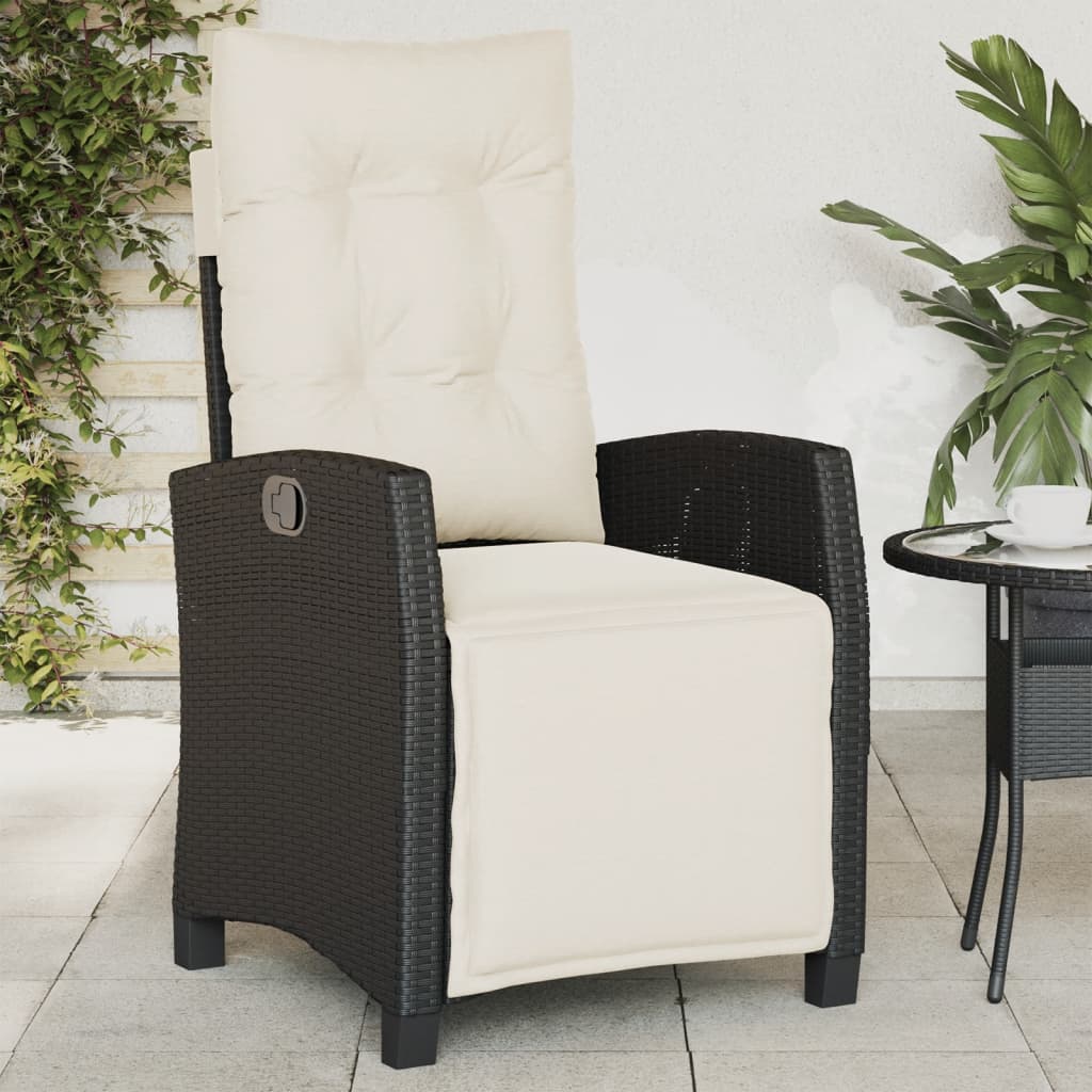 Gartensessel Verstellbar mit Kissen Schwarz Poly Rattan