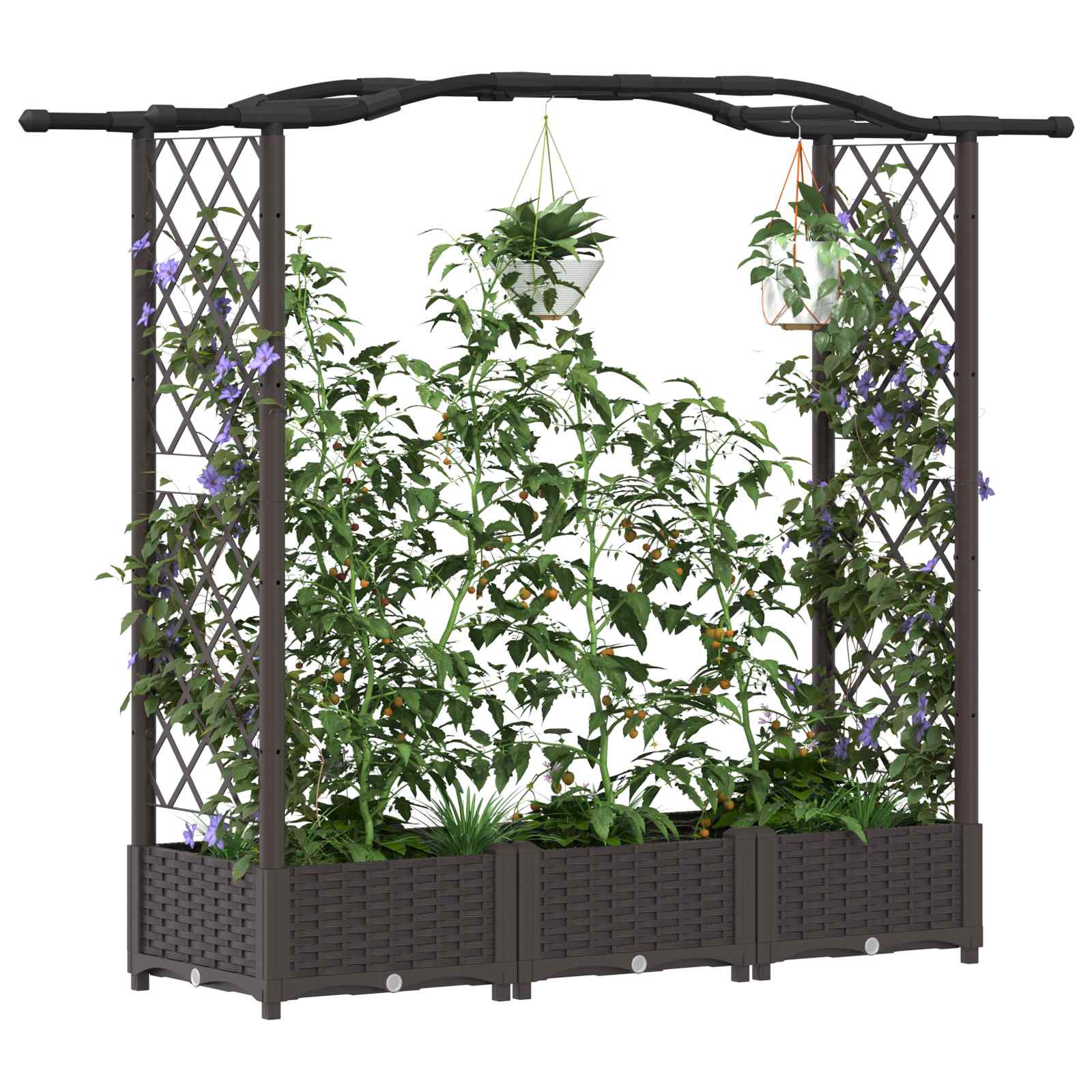 Hochbeet mit Rankgitter und Dach Braun 124 x 40 x 123 cm PP