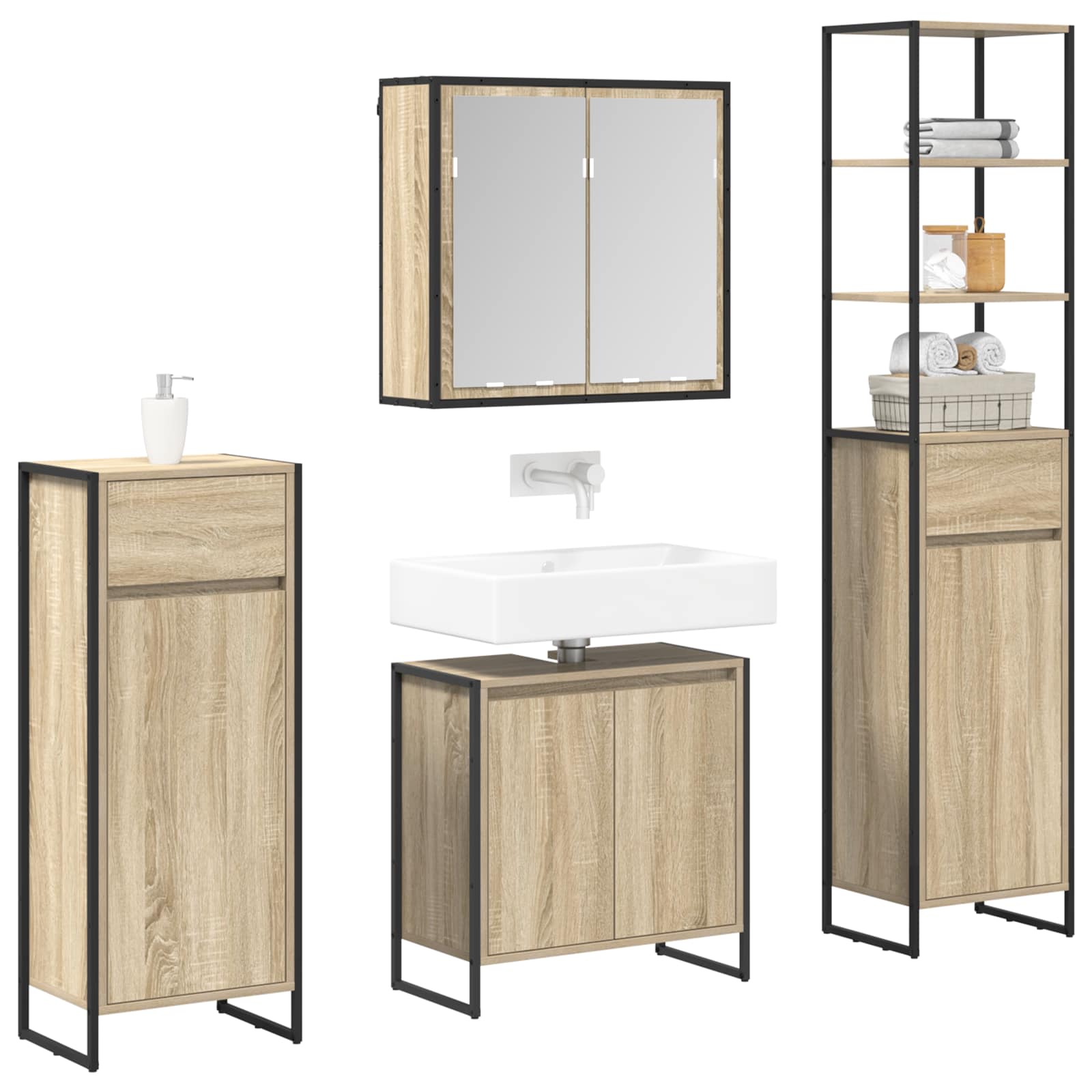 Badezimmermöbel-Set mit Tür Schwarz Eichen-Optik Holzwerkstoff