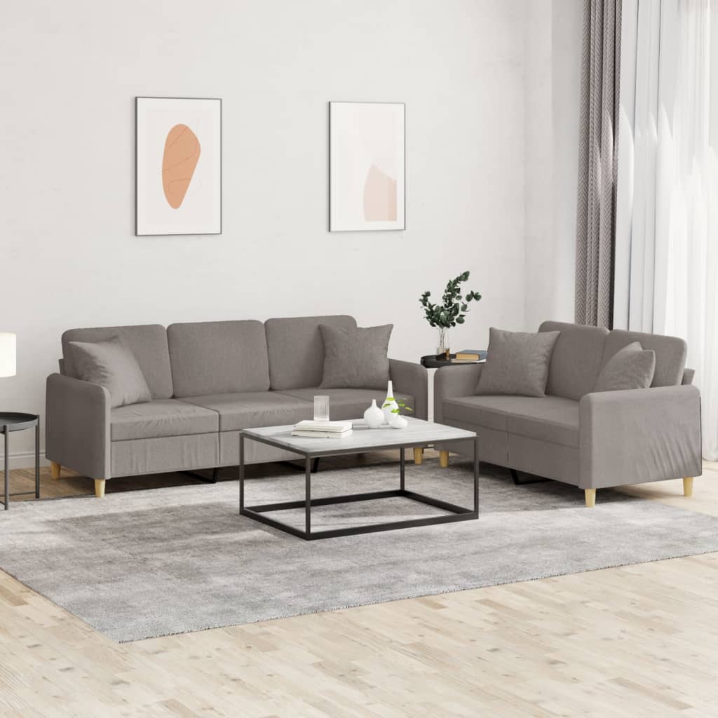 3-tlg. Sofagarnitur mit Kissen Braun Stoff