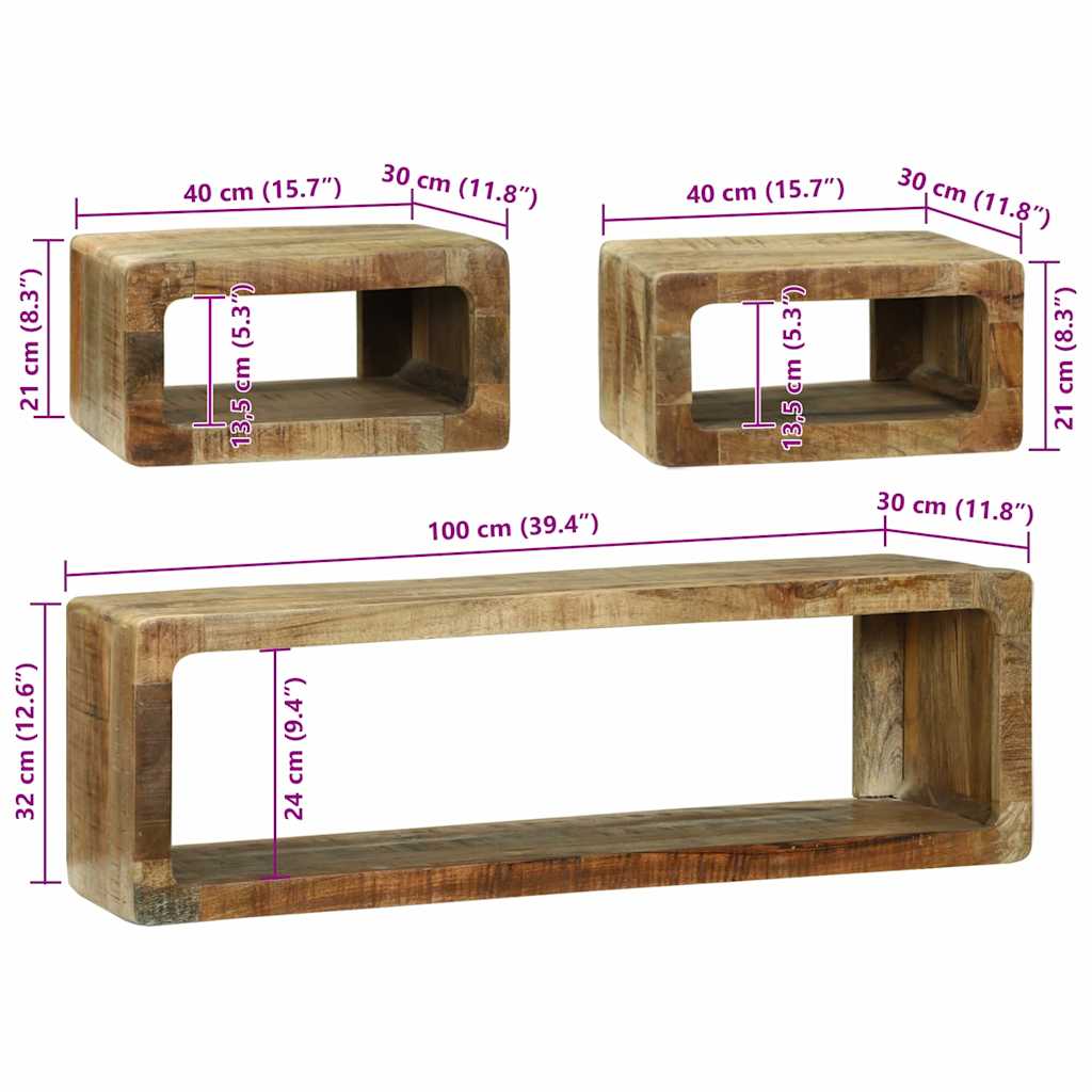 TV-Schrankset mit Regal 3 pcs Braun Massivholz Mango