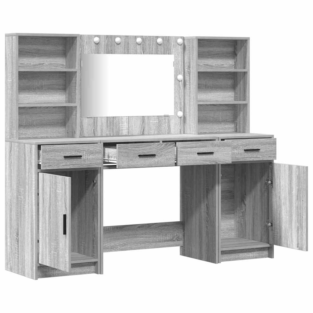 Schminktischset mit LED mit Schubladen 3 pcs Weiß Holzwerkstoff