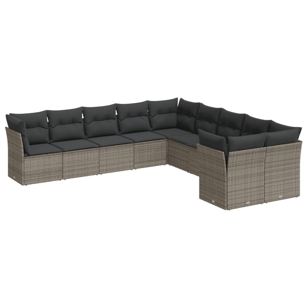 10-tlg. Garten-Sofagarnitur mit Kissen Schwarz Poly Rattan
