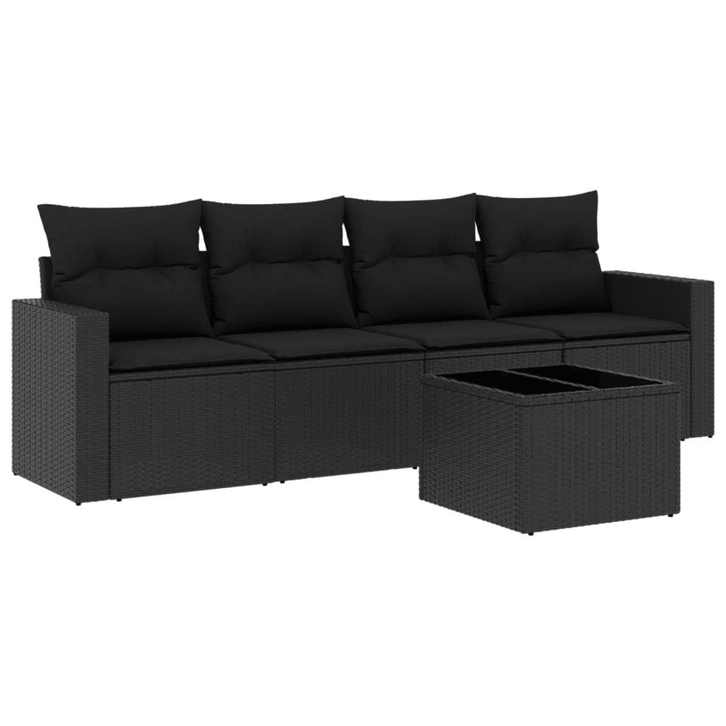 4-tlg. Garten-Sofagarnitur mit Kissen Schwarz Poly Rattan