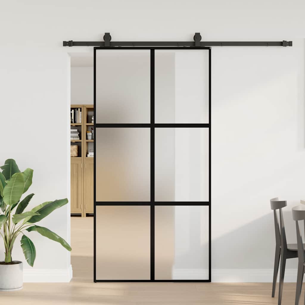 Schiebetür mit Beschlag Schwarz 76x205 cm Hartglas