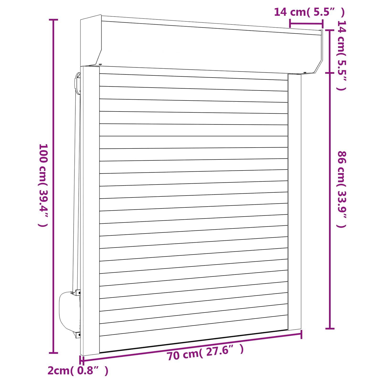 Rollladen Weiß 70 x 100 cm Aluminium und Polyurethan