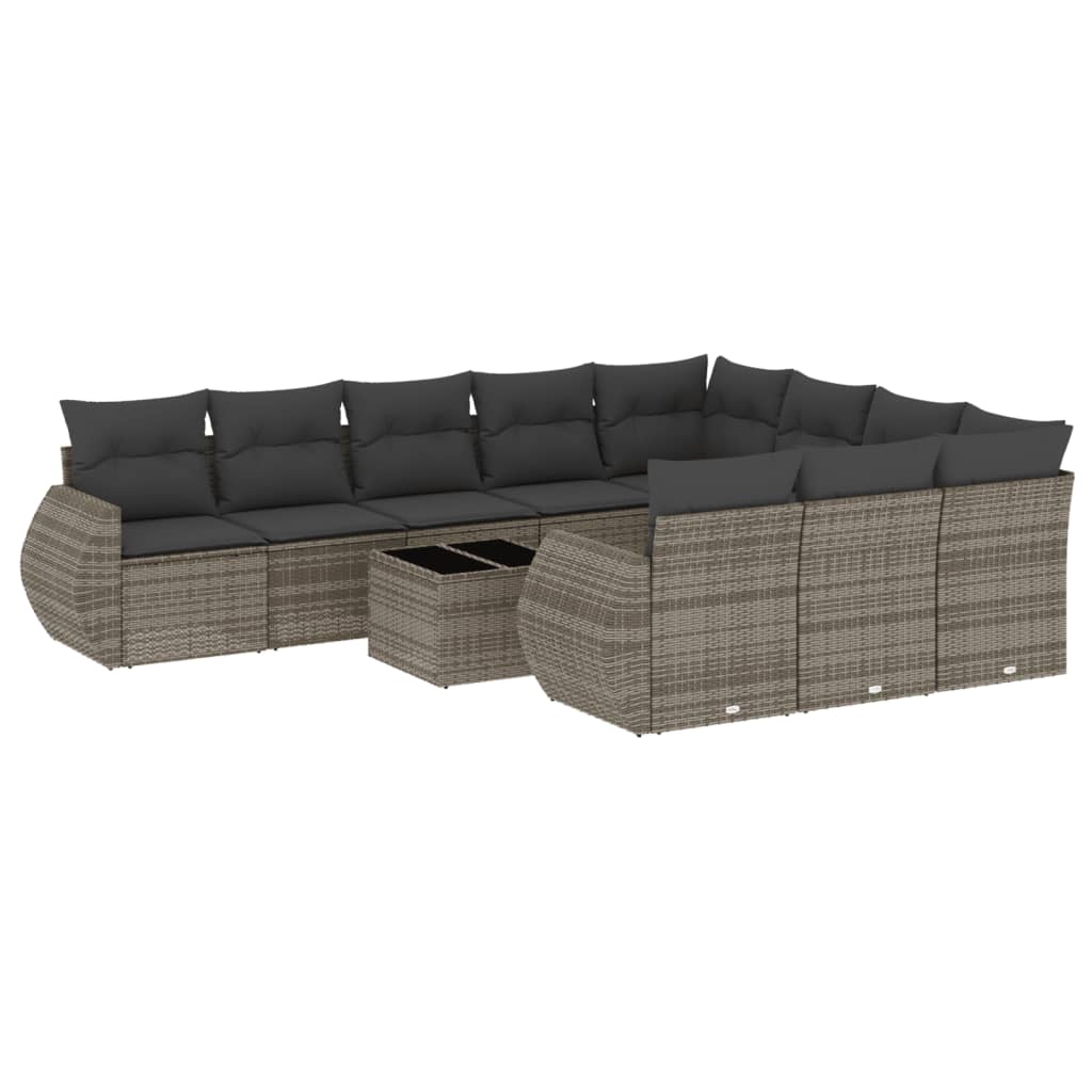 10-tlg. Garten-Sofagarnitur mit Kissen Schwarz Poly Rattan