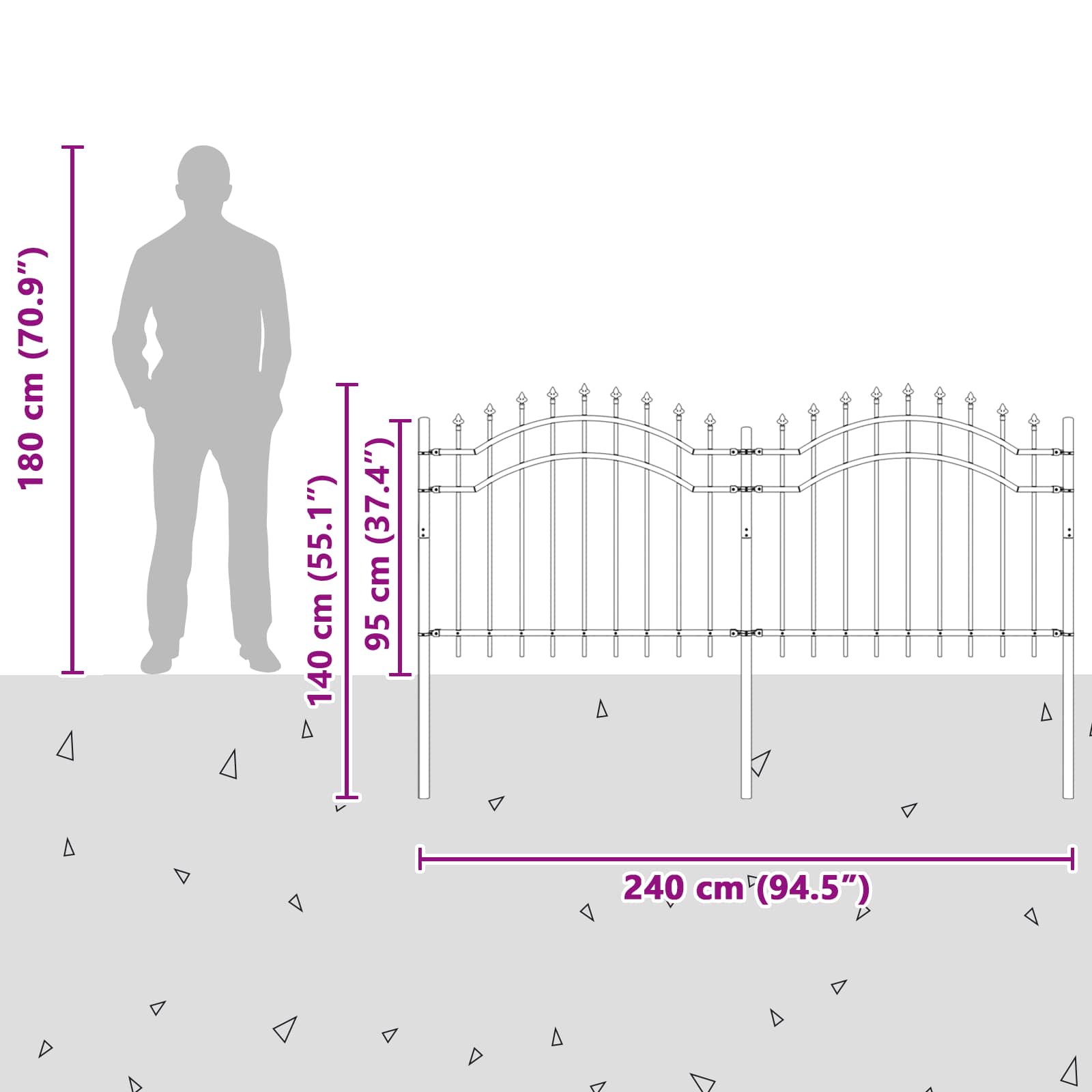 Gartenzaun Woerden mit Speerspitze Schwarz 240 x 75 cm Stahl
