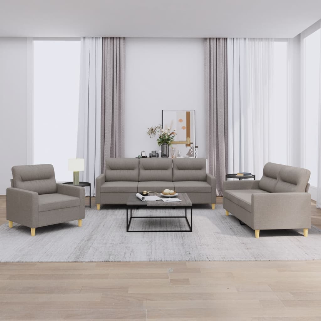 4-tlg. Sofagarnitur mit Kissen Taupe Stoff