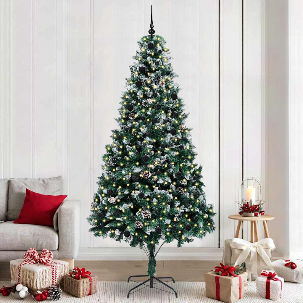 Künstlicher Weihnachtsbaum mit LEDs Kugeln Zapfen 150 cm