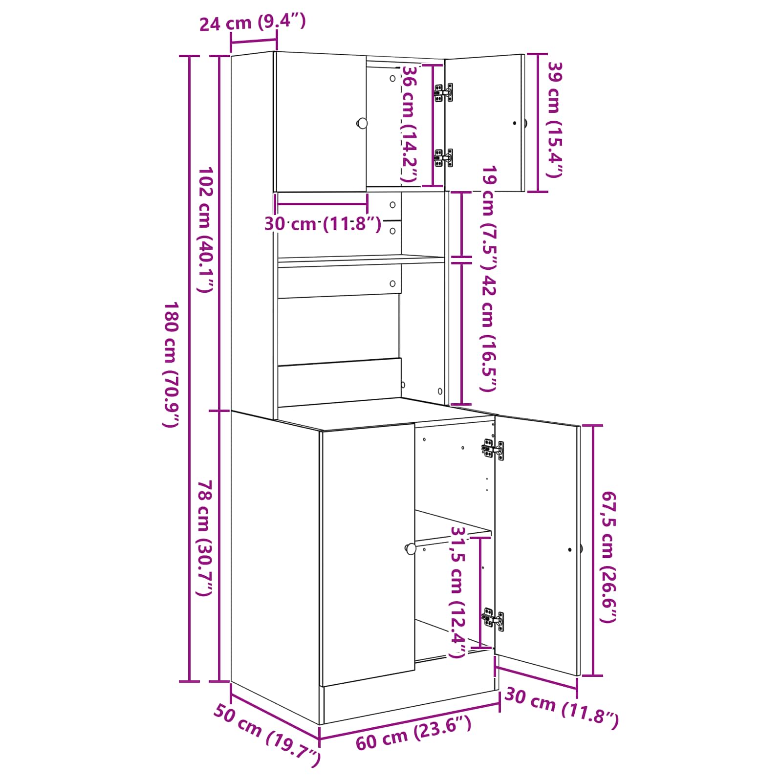 Küchenschrank Weiß 60x50x180 cm Holzwerkstoff