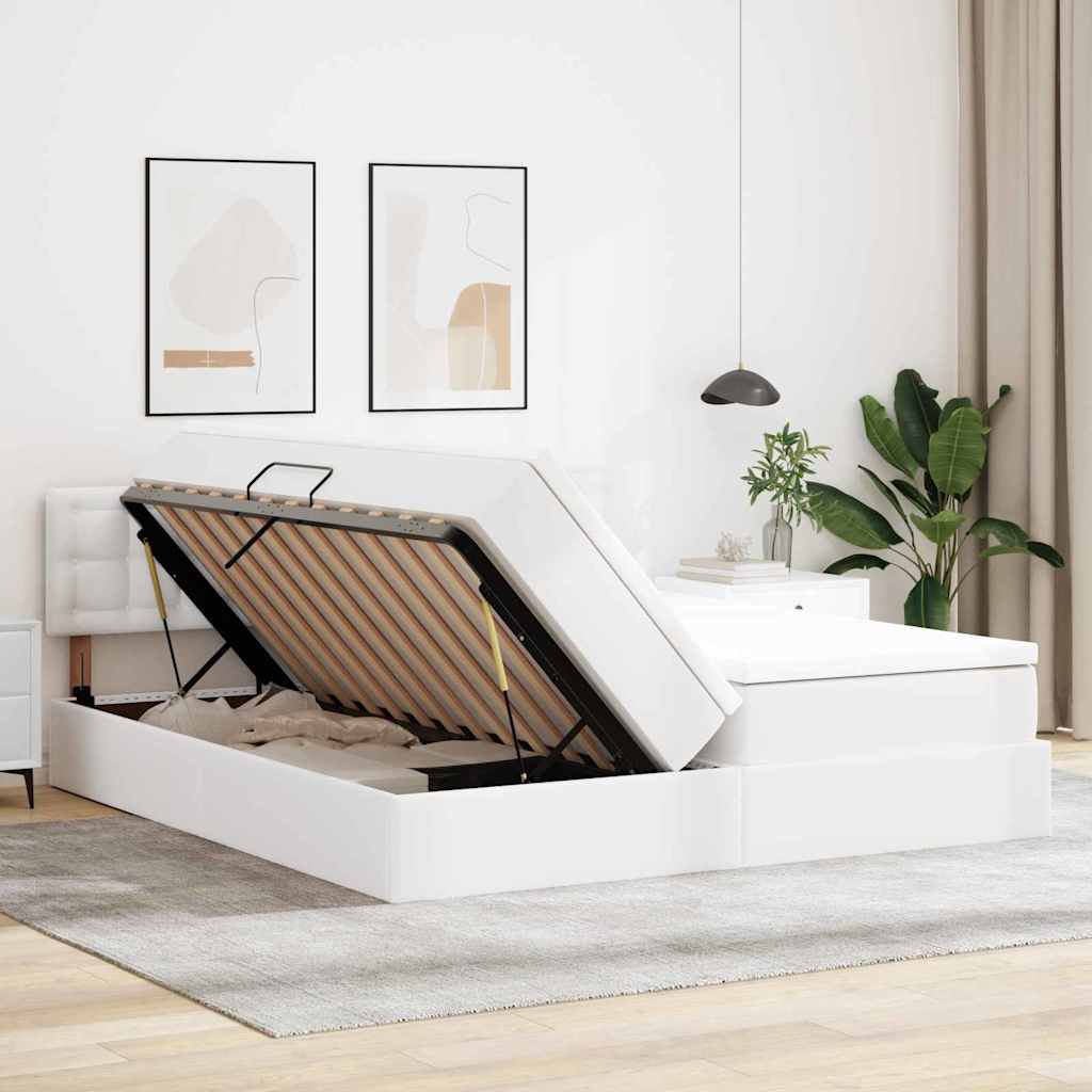 Bett mit Stauraum und LED Schwarz 180 x 200 cm Kunstleder