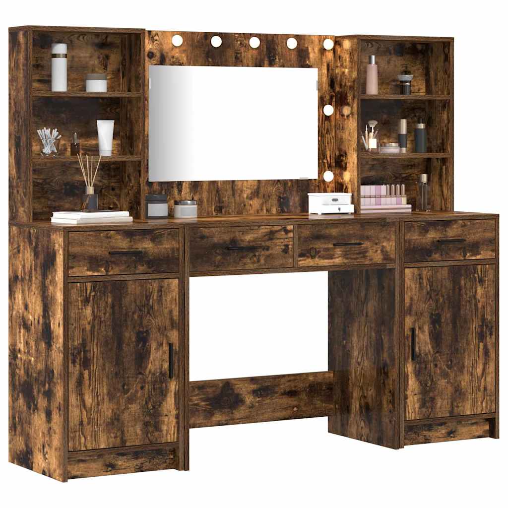 Schminktischset mit LED mit Schubladen 3 pcs Weiß Holzwerkstoff