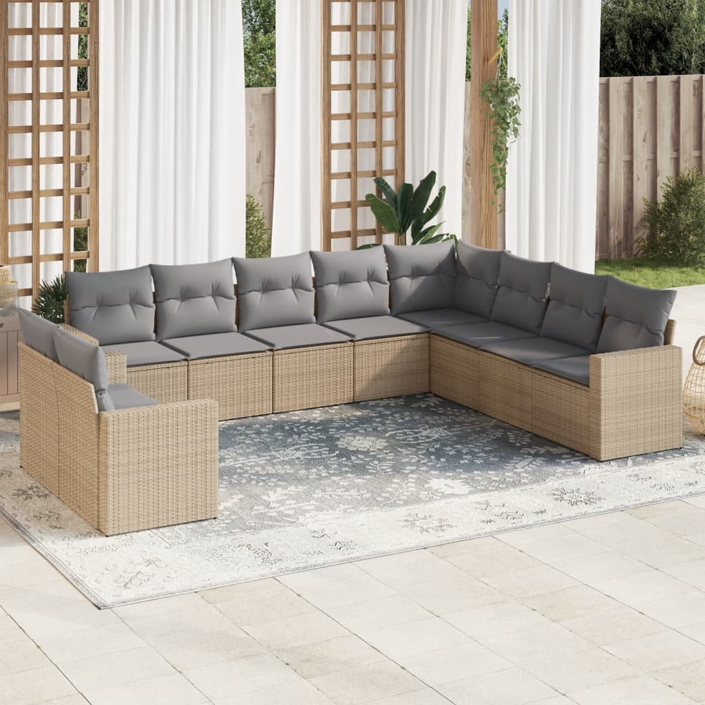 10-tlg. Garten-Sofagarnitur mit Kissen Schwarz Poly Rattan