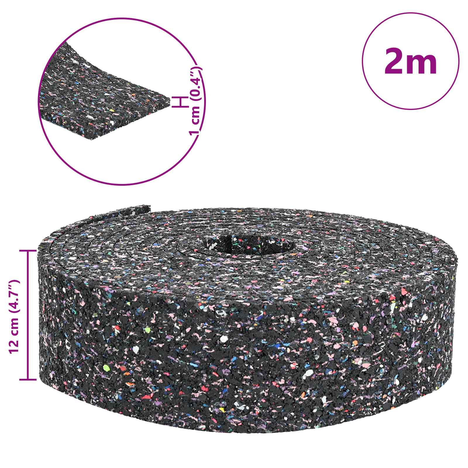 Gummi-Granulat-Rolle Schwarz 200 x 5 x 0,3 cm Gummi