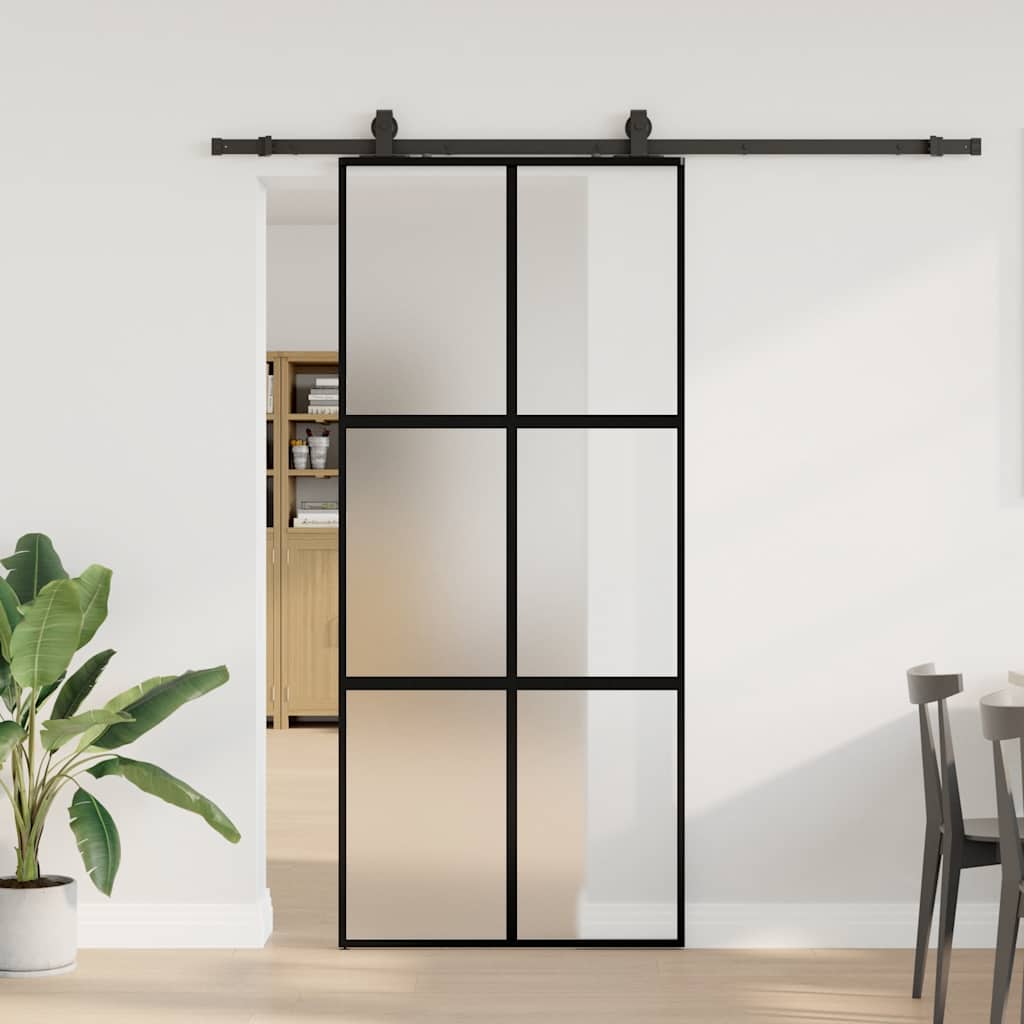 Schiebetür mit Beschlag Schwarz 76x205 cm Hartglas