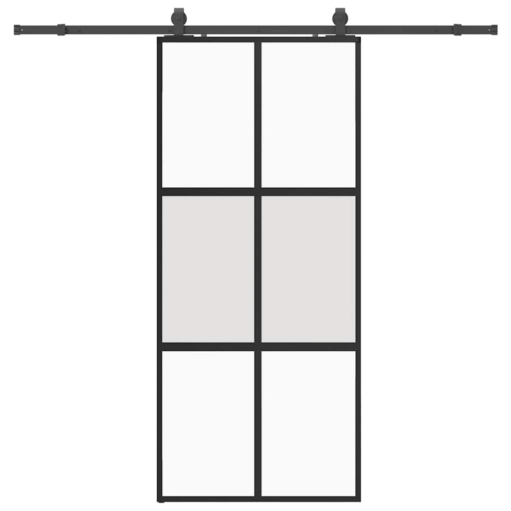 Schiebetür mit Beschlag Schwarz 76x205 cm Hartglas