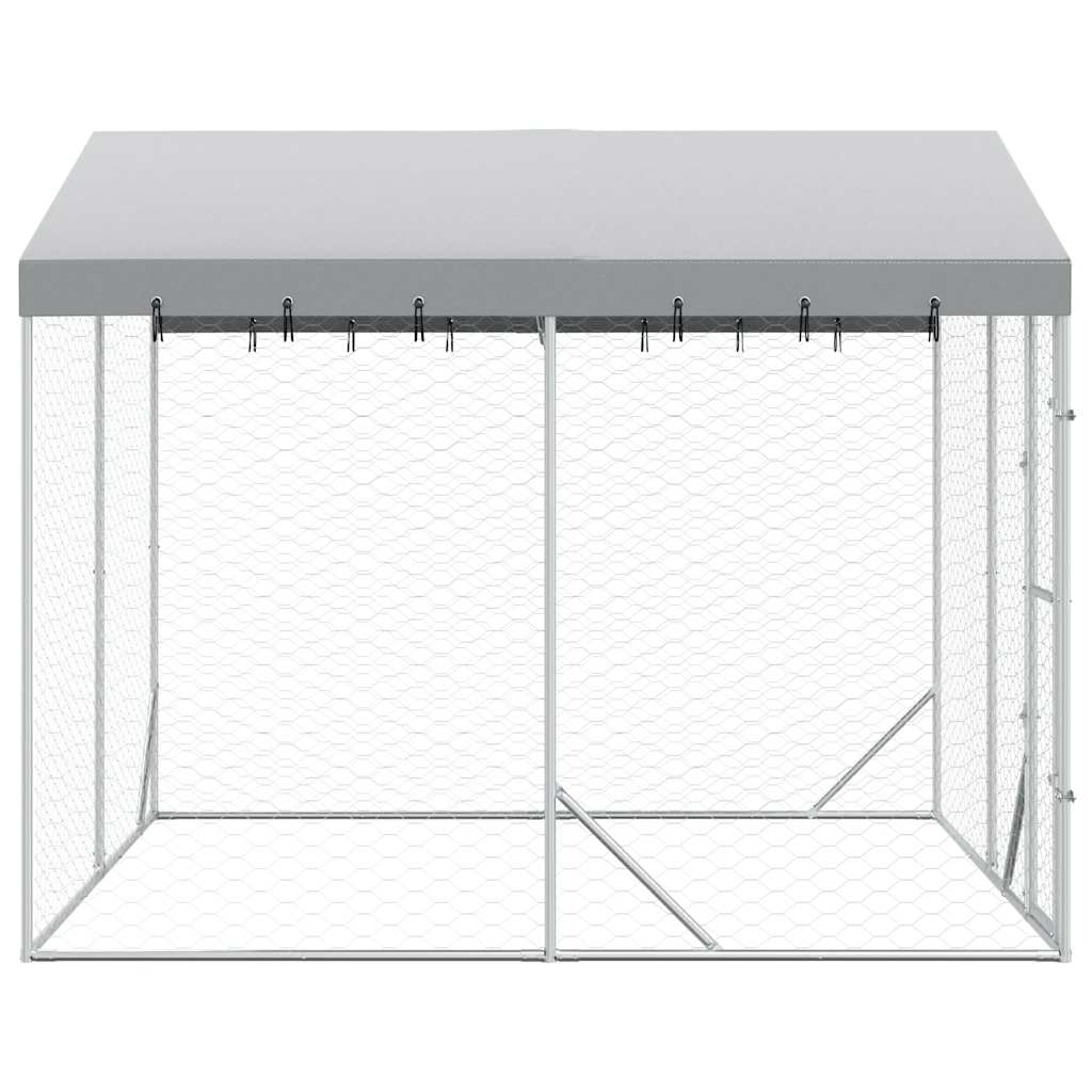 Outdoor-Hundezwinger mit Dach Silber 3x1,5x2,5m Stahl Verzinkt