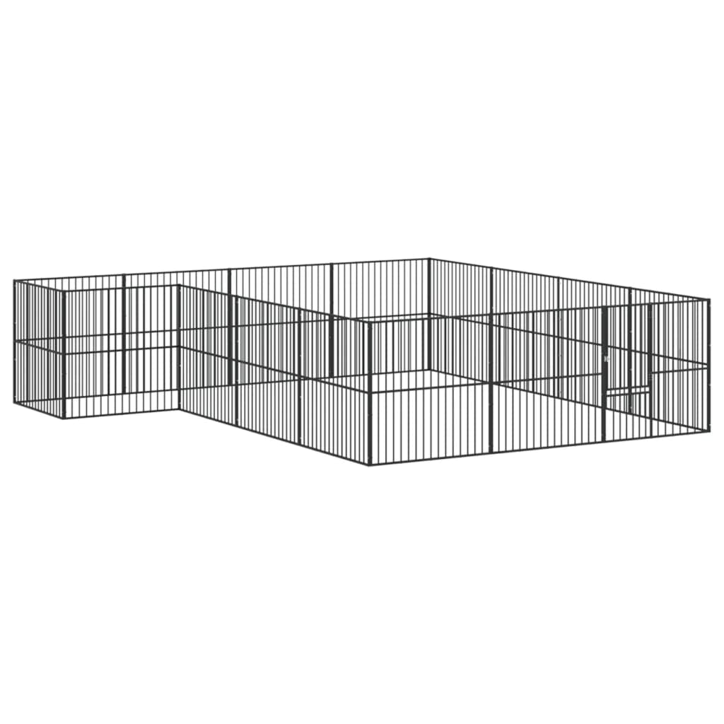 Hundelaufstall 4-tlg. Schwarz Verzinkter Stahl