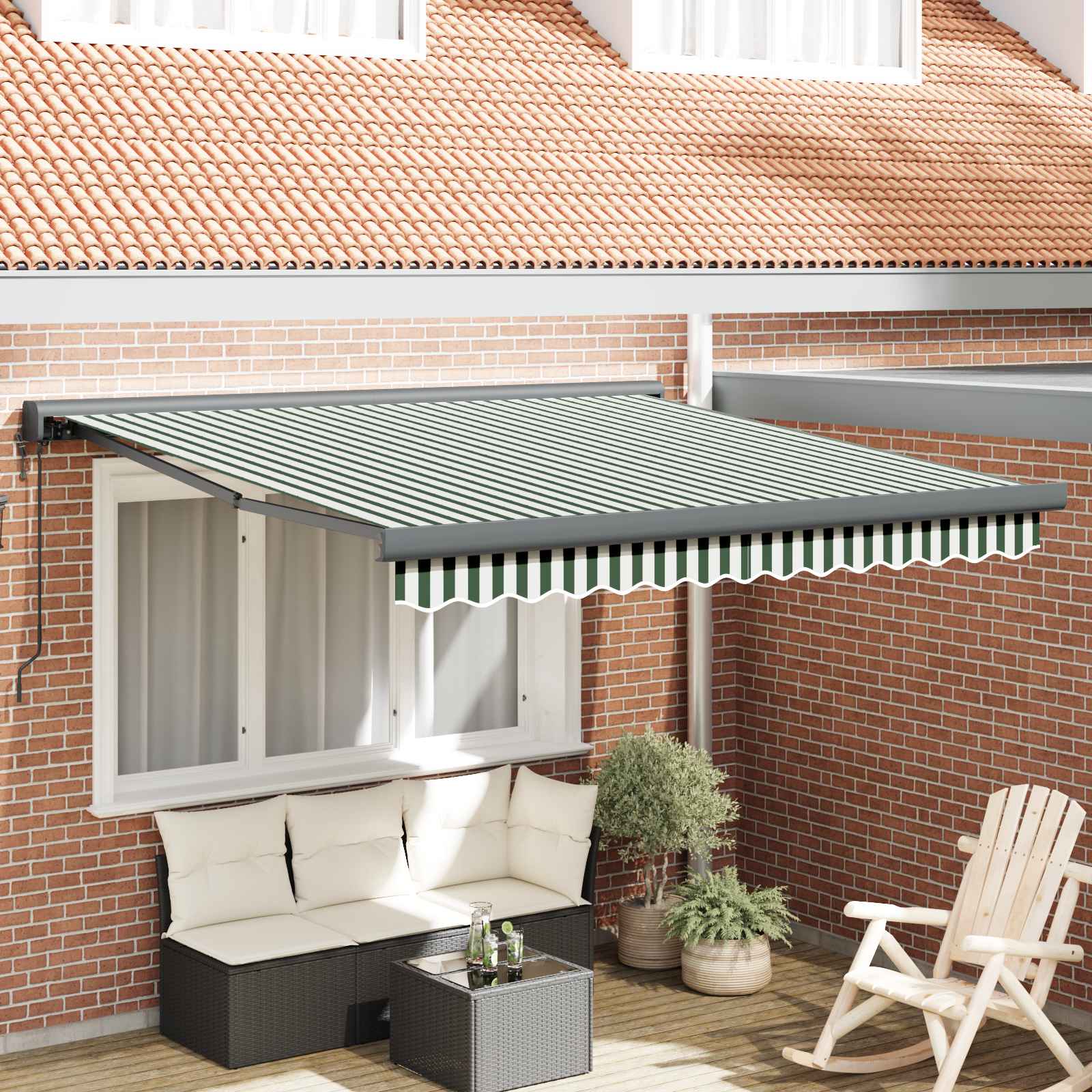 Markise Einziehbar Blau und Weiß 4x3 m Stoff und Aluminium