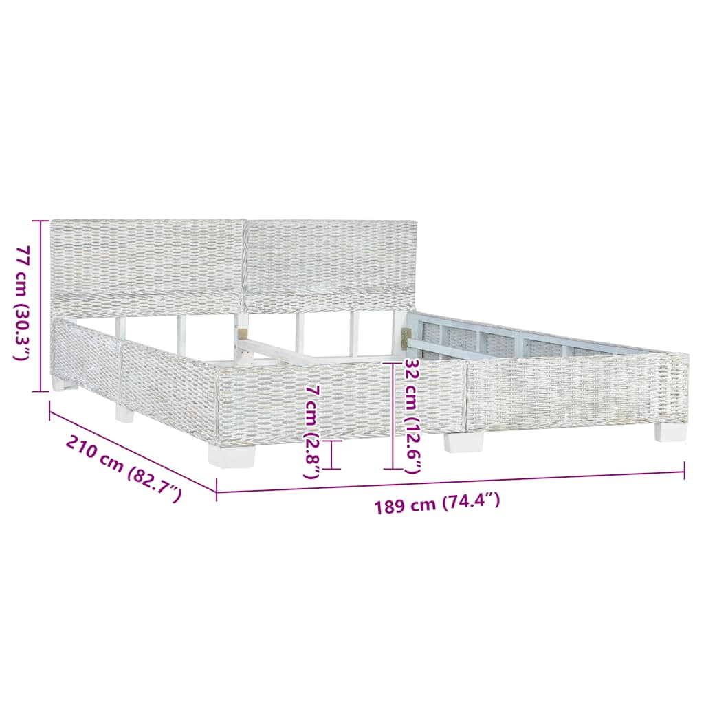 Bettgestell Grau Natur Rattan 140 x 200 cm