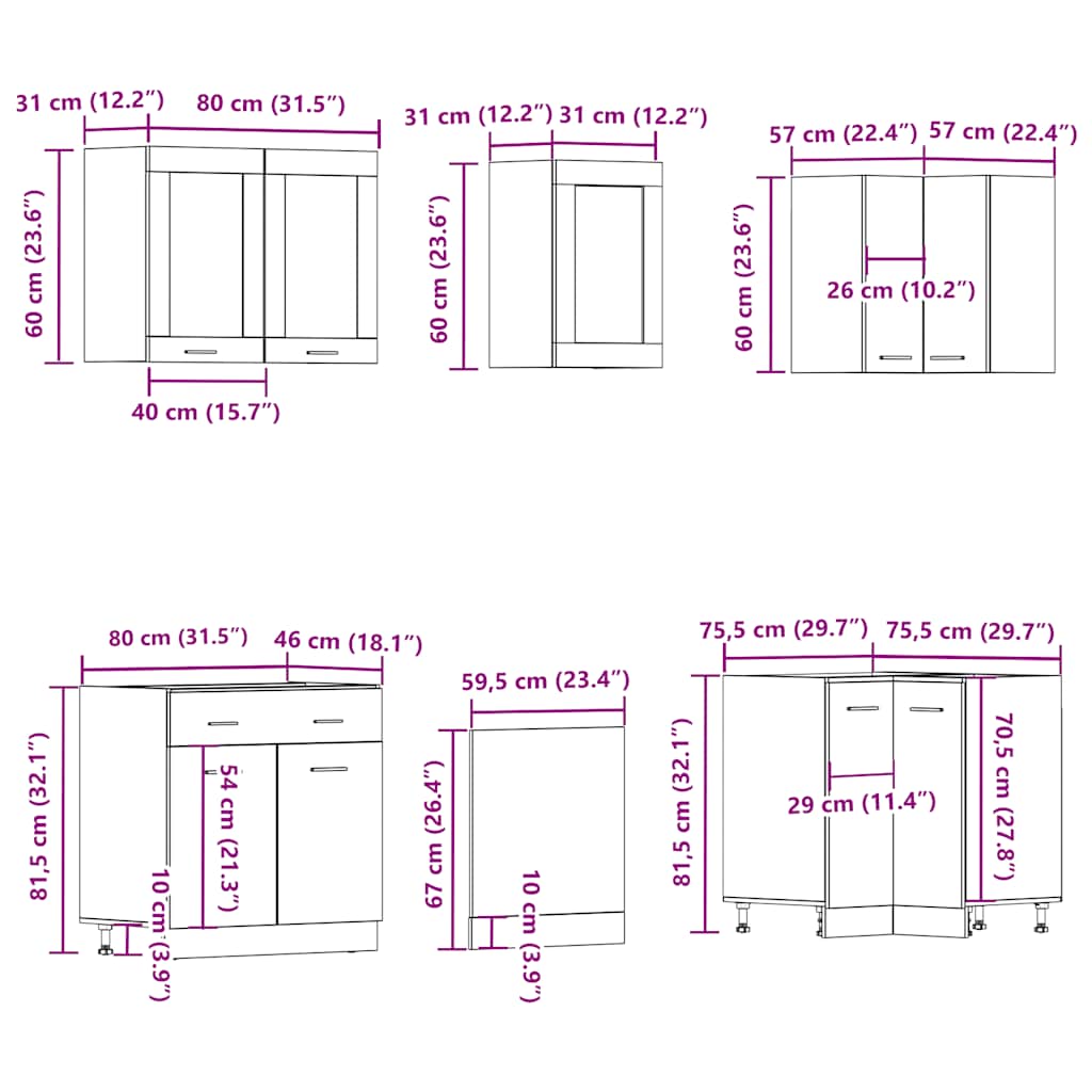 11-tlg. Küchenzeile Lyon Weiß Holzwerkstoff