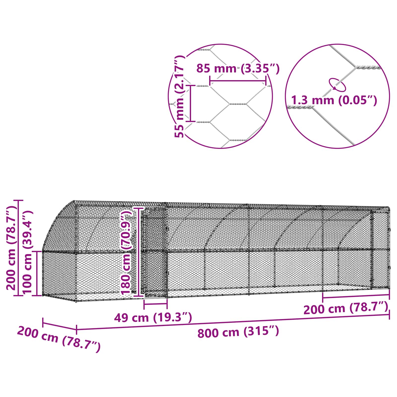 Hundekäfig 2 pcs Silber 4 x 2 x 2 m Verzinkter Stahl