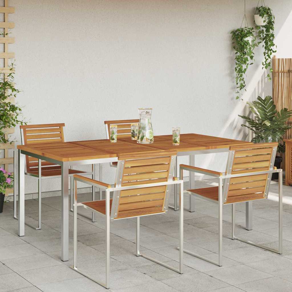 Esstisch 90x90x75 cm Massives Akazienholz und Edelstahl