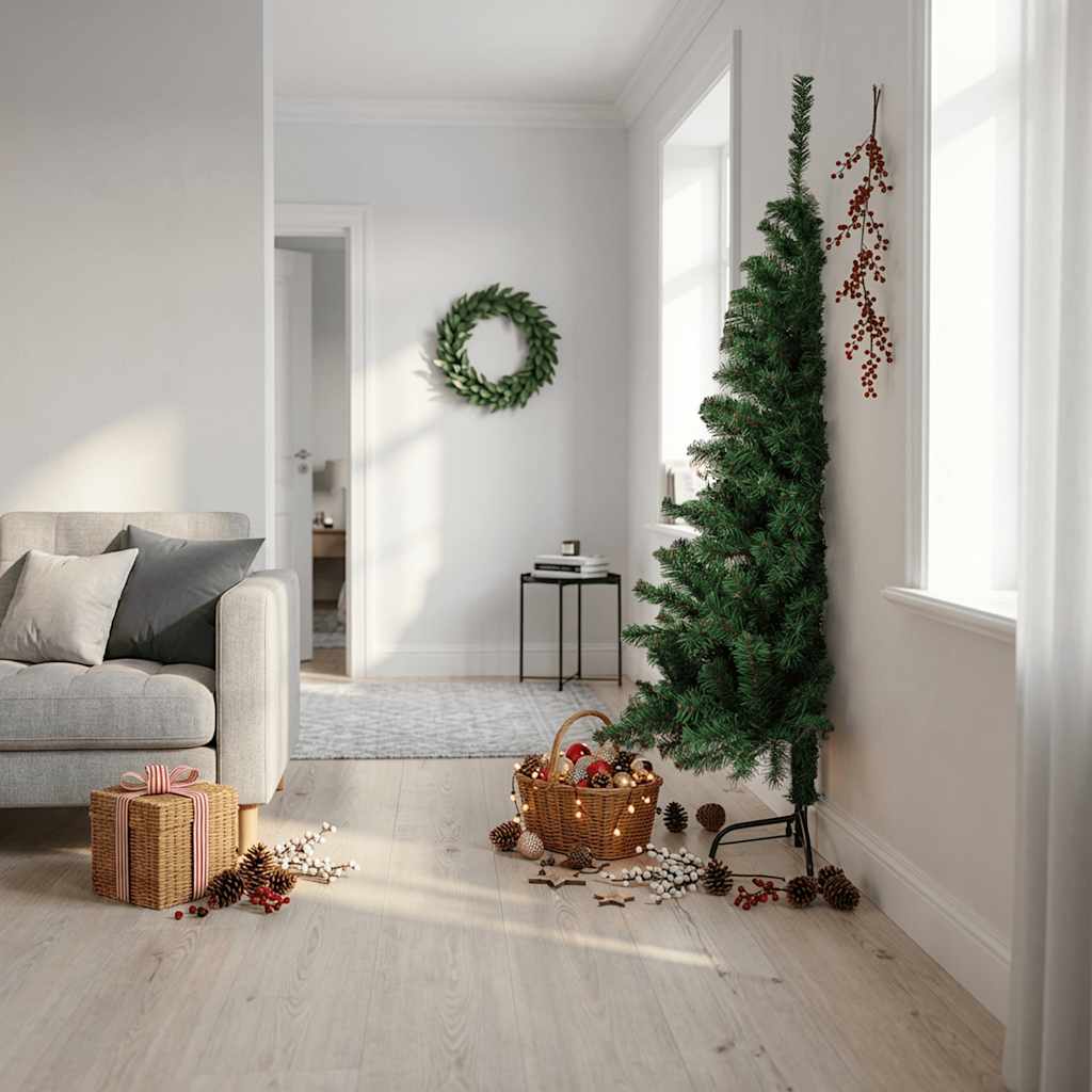 Künstlicher Halb-Weihnachtsbaum mit Ständer Grün 150 cm PVC