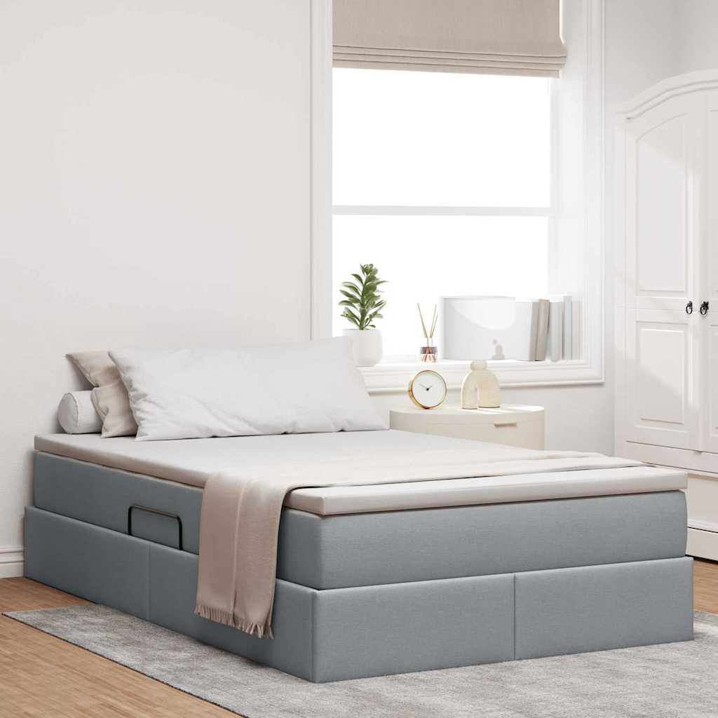 Aufbewahrungsbett mit Matratze Hellgrau 90 x 190 cm Polyester