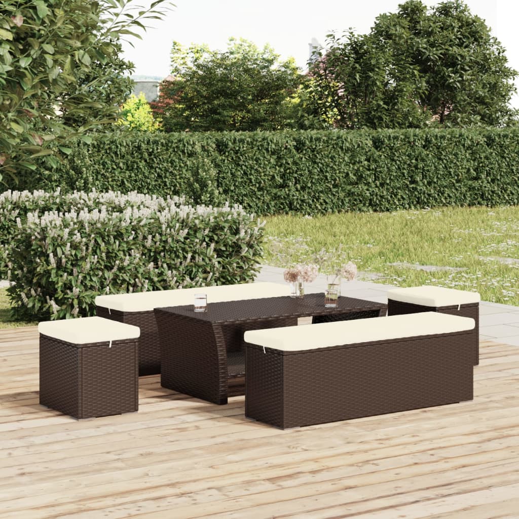 Hocker mit Kissen Schwarz 40x30x40 cm Poly Rattan