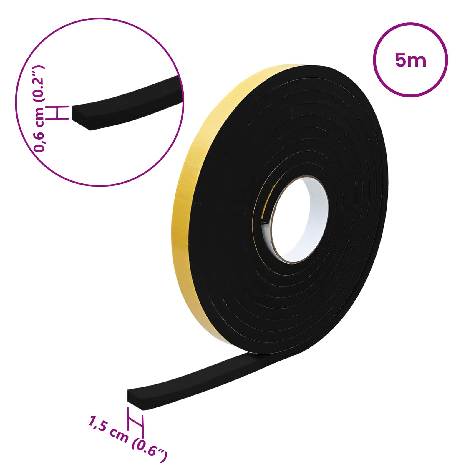Selbstklebendes Schaumstoffband Schwarz 10mm x 10m CR-Schaum