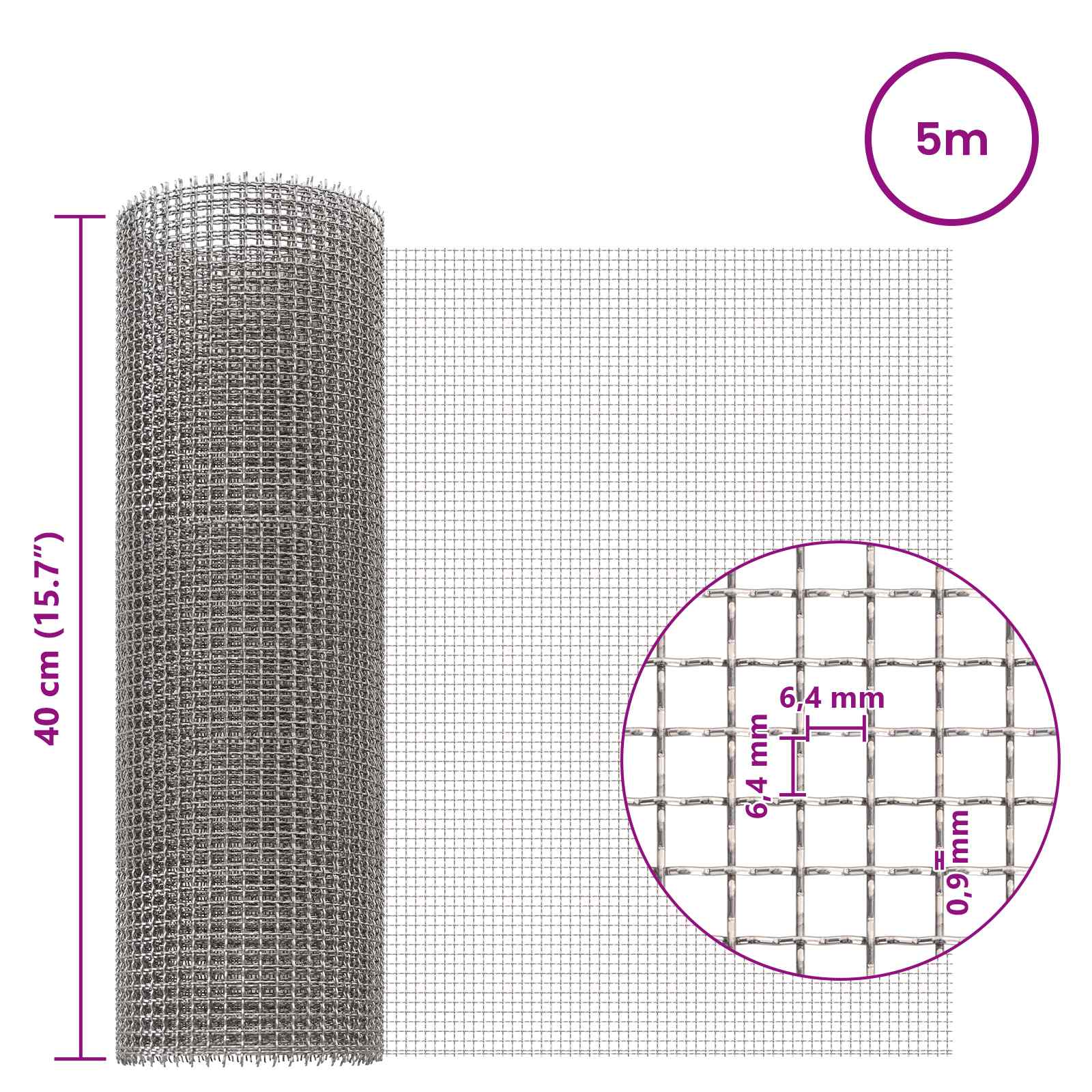 Mesh Bildschirm 20 x 500 cm 20 Mesh Edelstahl 201 Silber