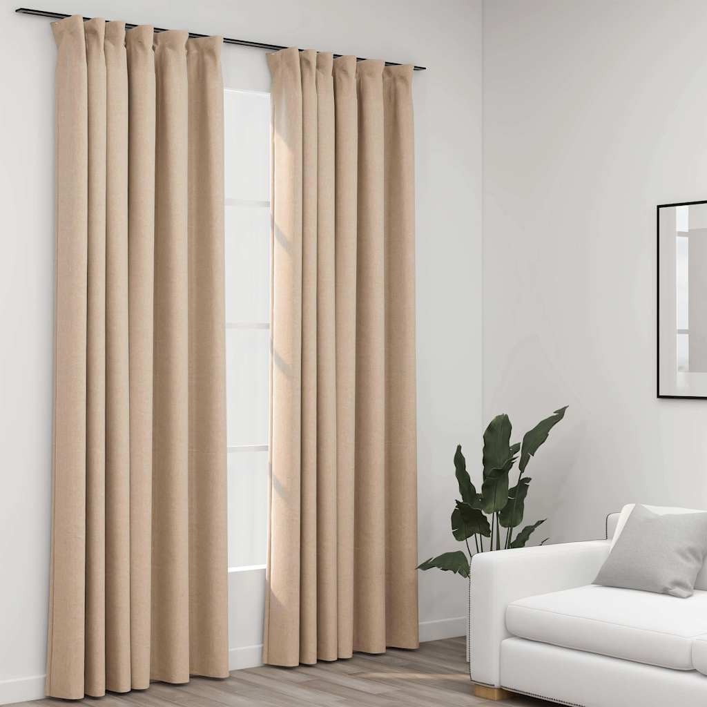 Verdunkelungsvorhänge Haken Leinenoptik 2Stk. Schwarz 140x175cm