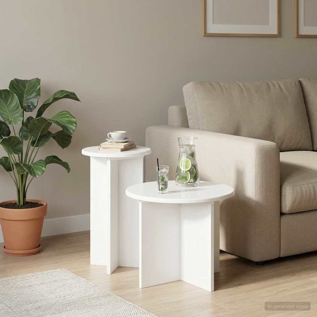 Beistelltisch-Set mit Speicher 2 pcs Weiß Holzwerkstoff