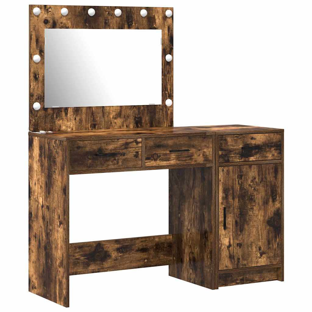 Schminktisch mit Spiegelbeleuchtung 2 pcs Weiß Holzwerkstoff