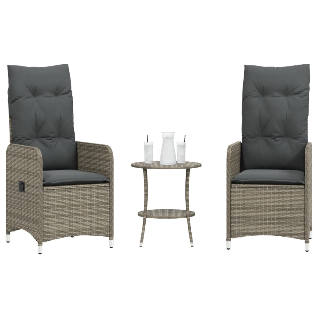 Gartensessel Verstellbar mit Kissen Schwarz Poly Rattan