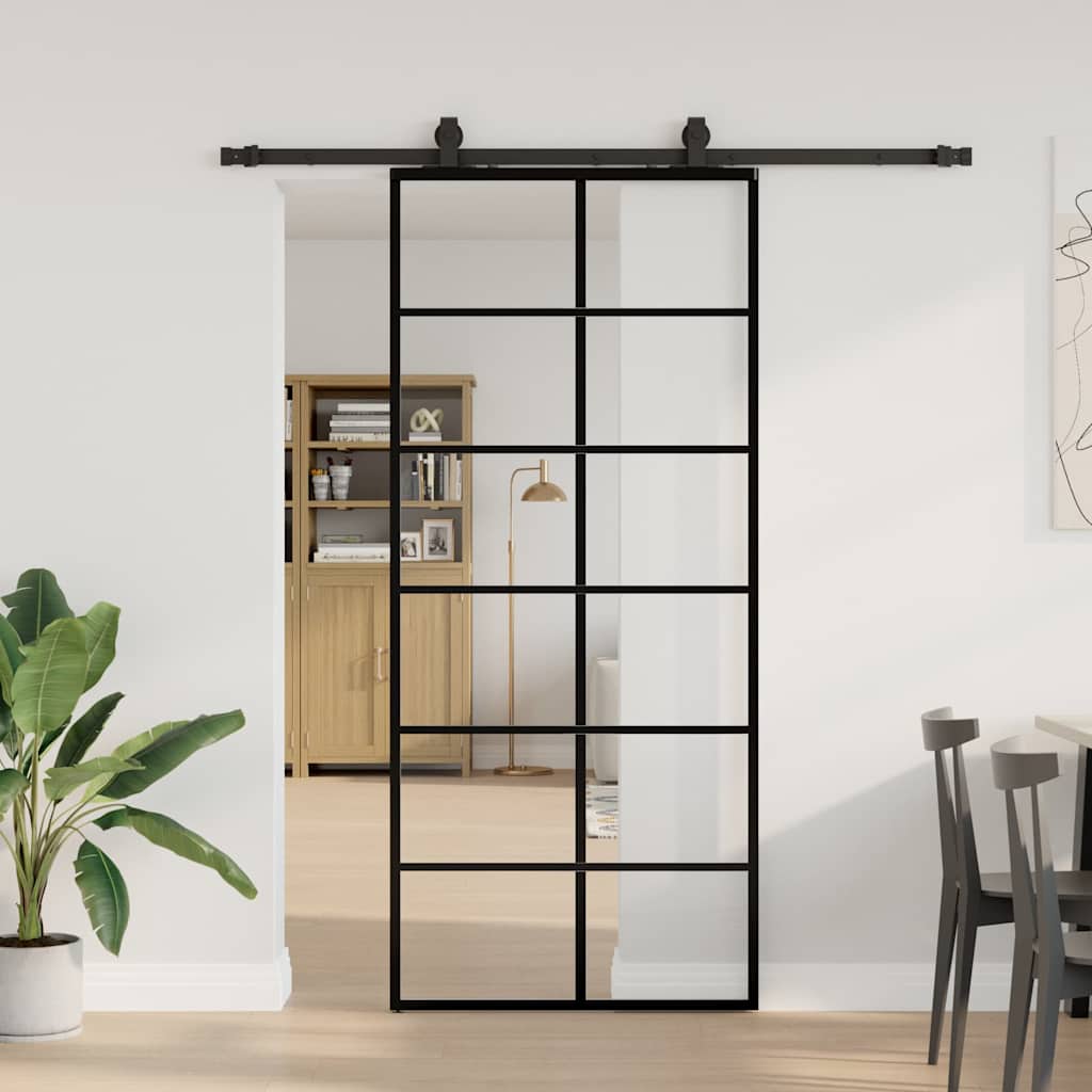 Schiebetür mit Beschlag Schwarz 76x205 cm ESG-Glas
