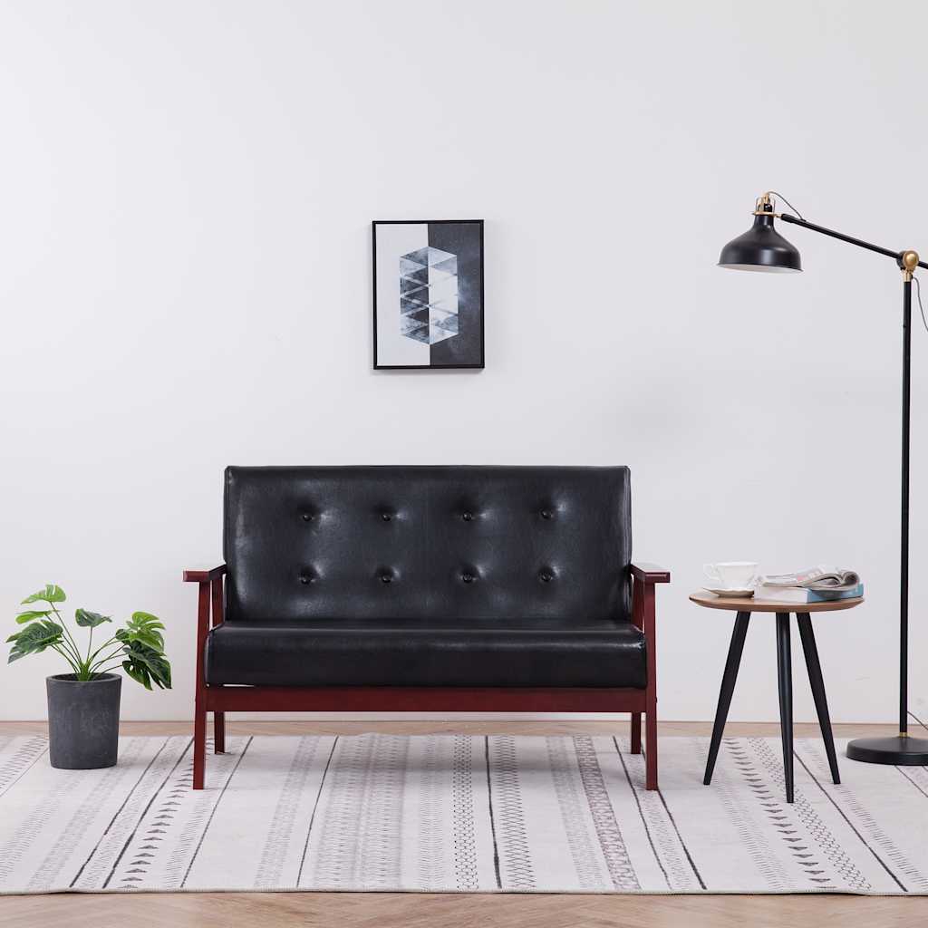 3-tlg. Sofagarnitur Schwarz Kunstleder