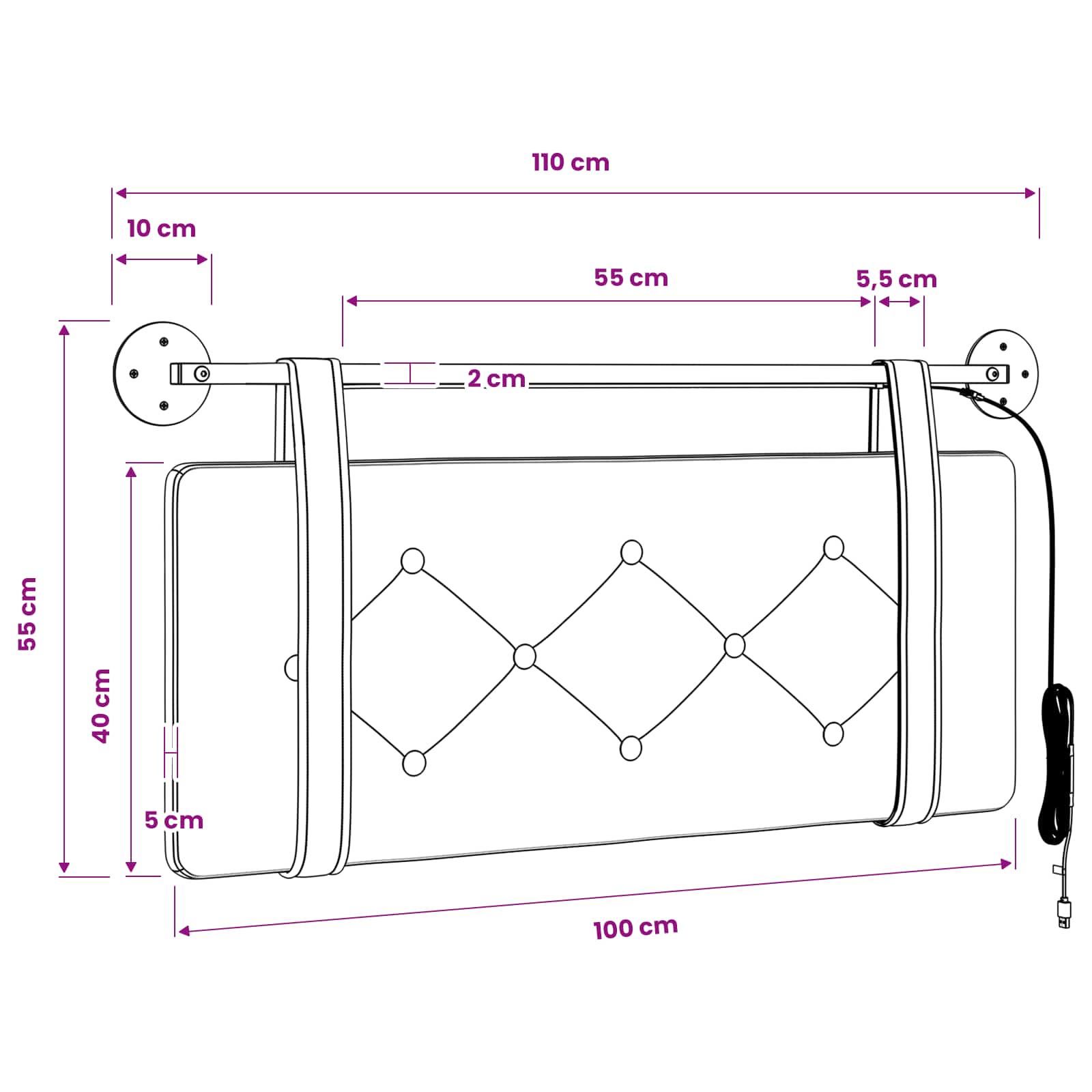 Hängendes Kopfteil Mit LED Licht Creme Kunstleder