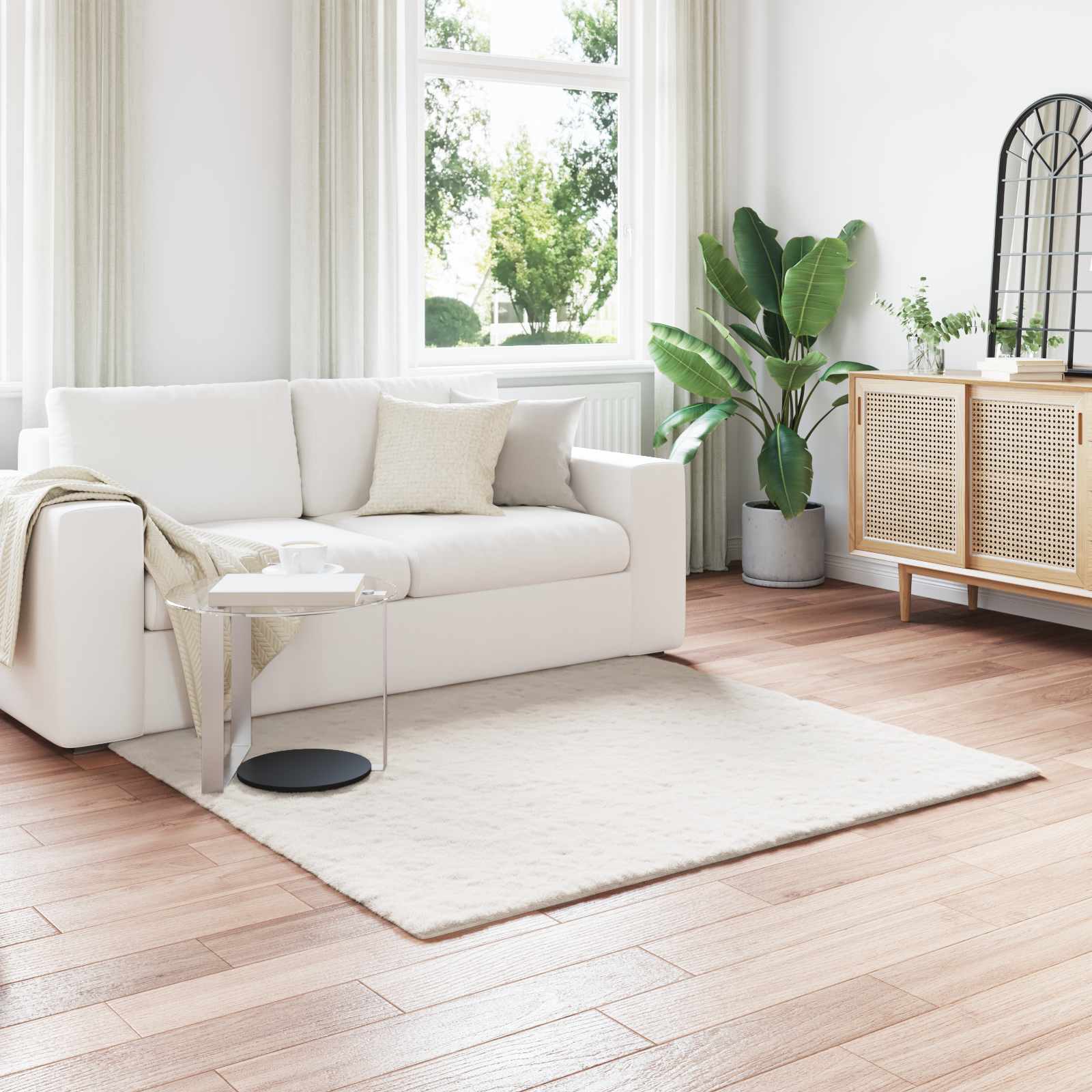 Rutschfester Teppich aus Kunstkaninchenfell OLITE Weiß