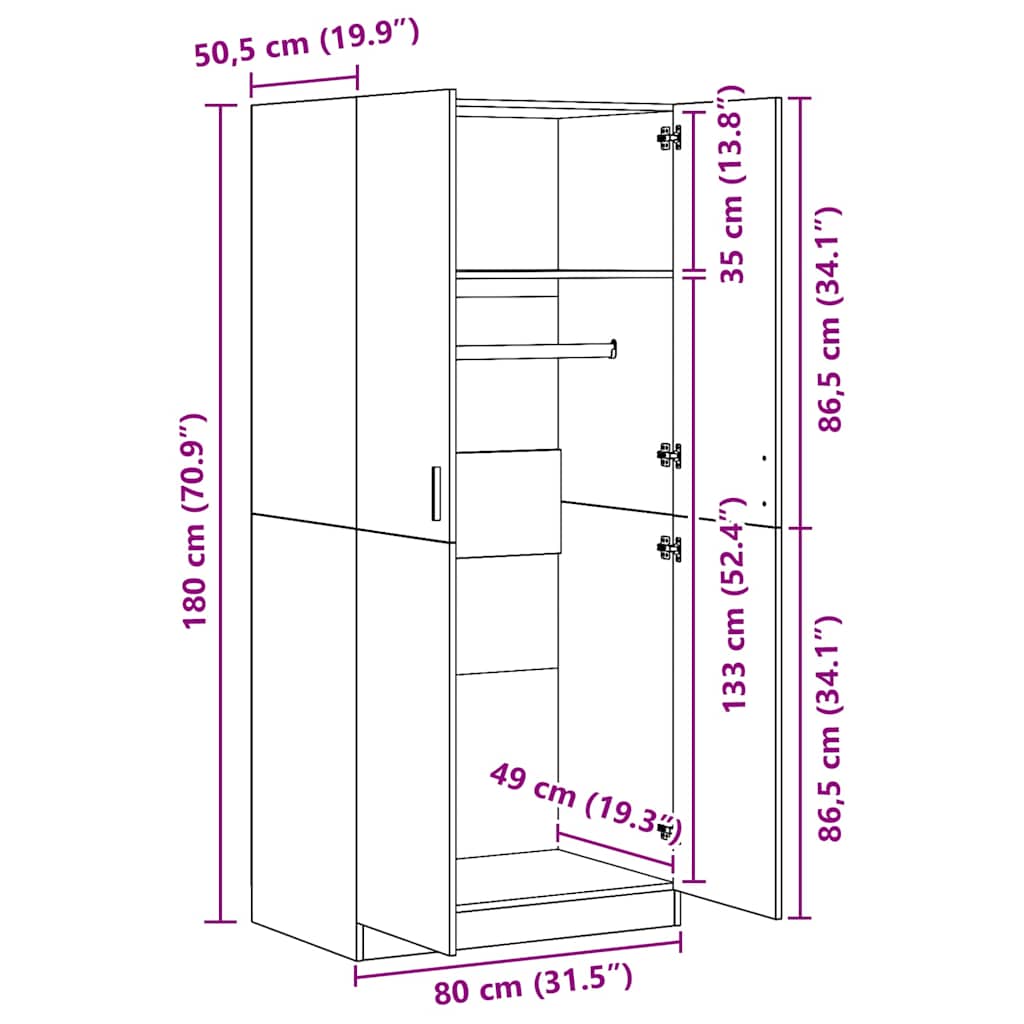 Kleiderschrank Weiß 80x52x180 cm Holzwerkstoff