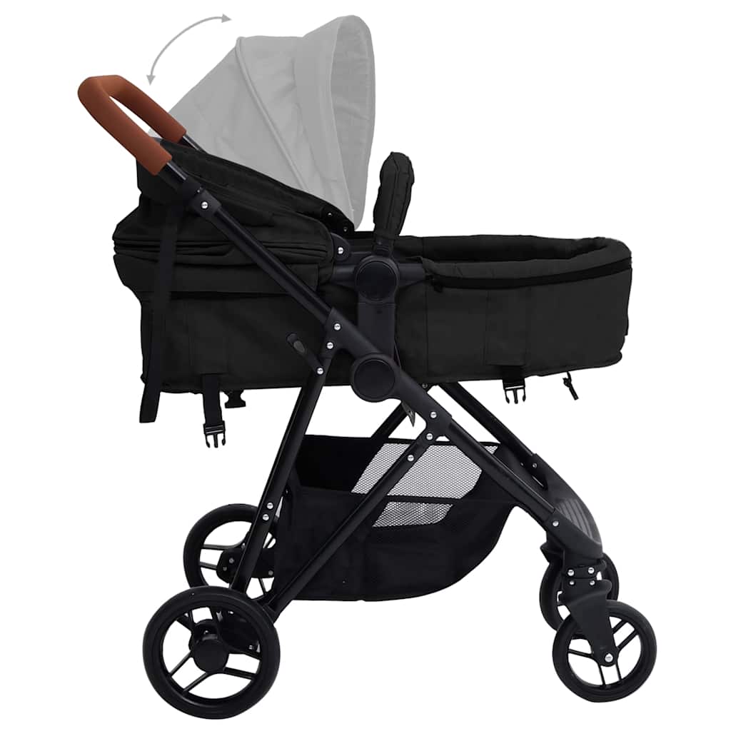 3-in-1 Kinderwagen Hellgrau und Schwarz Stahl